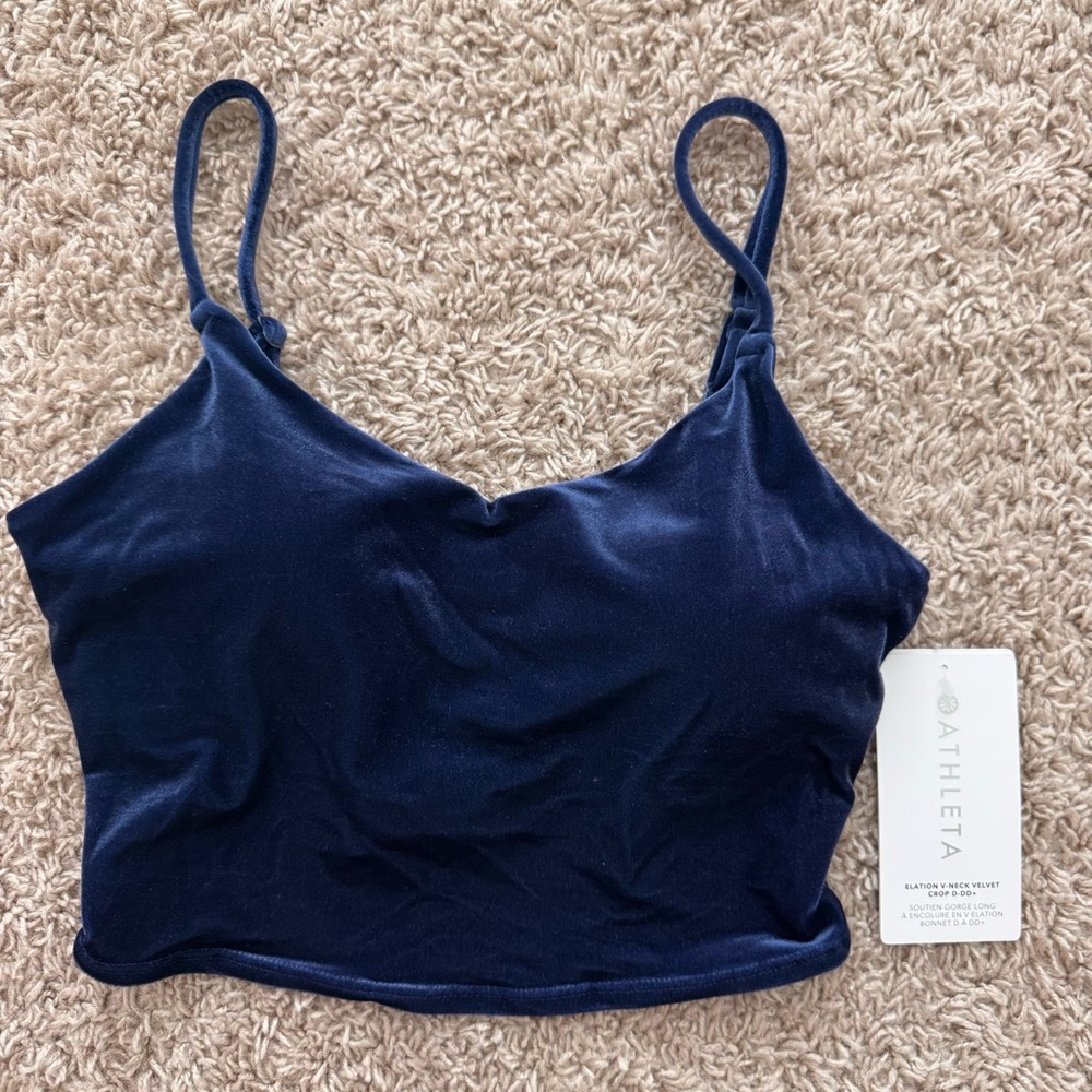 NWT Athleta Small D-DD+ Dark Blue Elation Velvet Crop